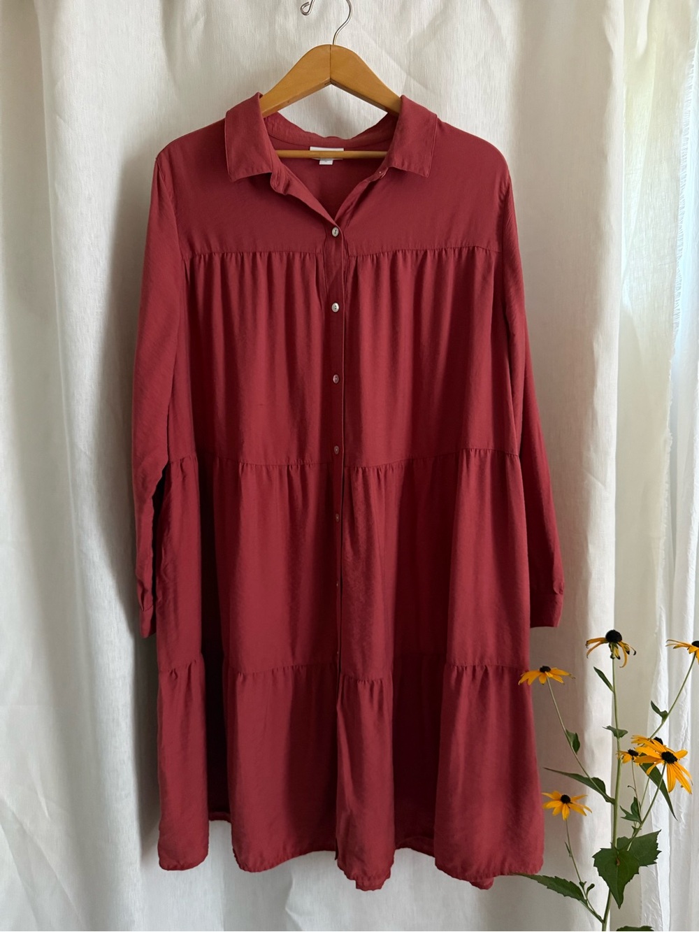 J.Jill Tiered Shirt Dress 2X Terracotta Rose Button Front Rayon Knee Length Coat